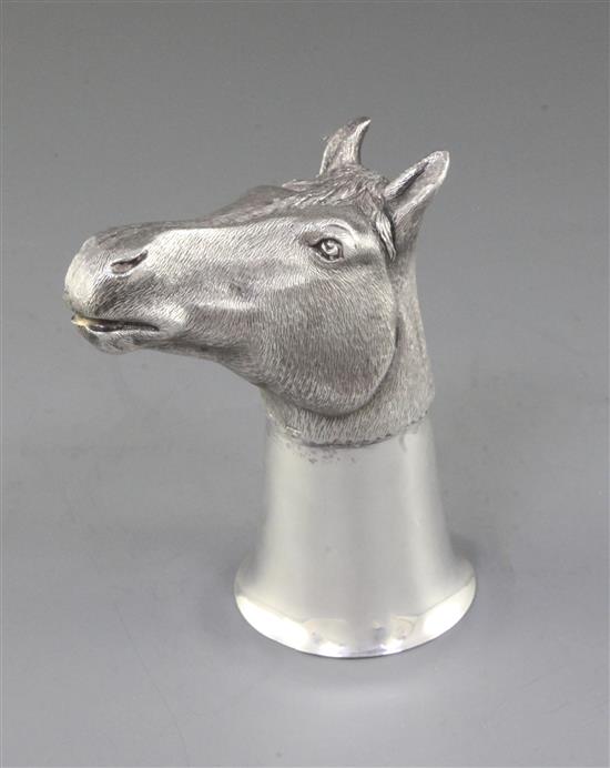 A 1970s textured silver stirrup cup, modelled as a horses head, by Ralph H. Tugwood, 12 oz.